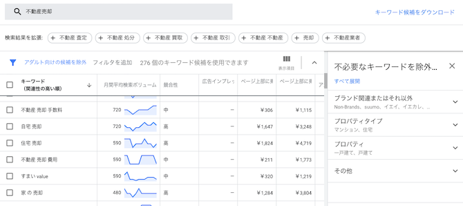 Googleキーワードプランナーの画面