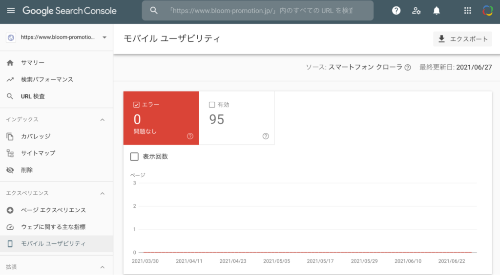 Search Console のモバイル ユーザビリティ画面